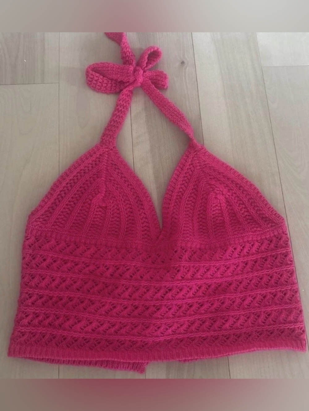 Adorable Handmade Hot Pink Crochet/knitted Halter Top!🩷